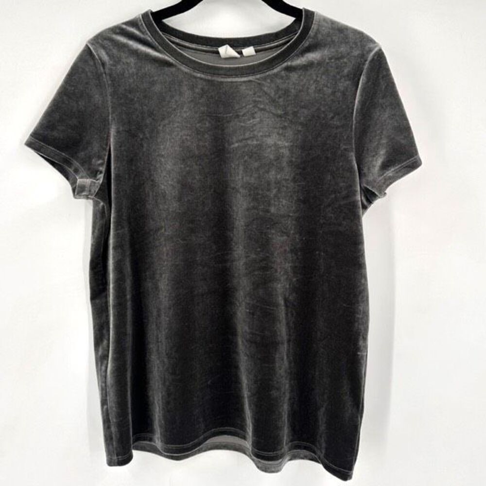 Gap Women's Soft Velvet Crew Neck Pullover Short Sleeve Top Dark Silver Size XS